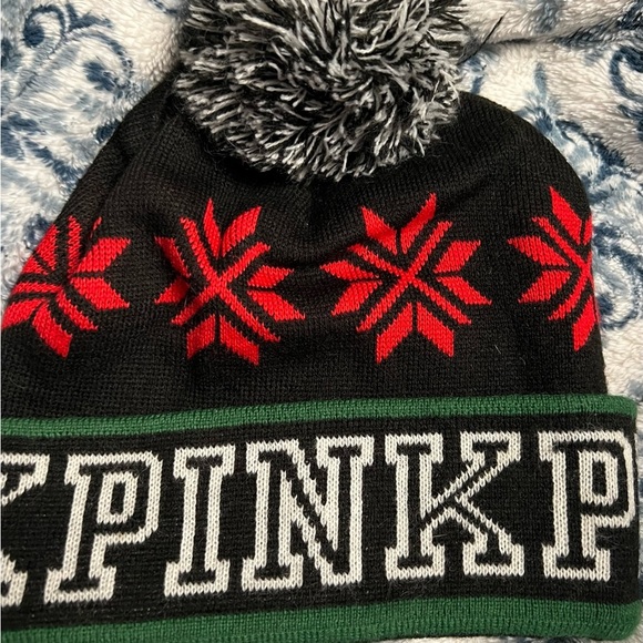 PINK Beanie Hat Black, Red and White - Picture 2 of 5